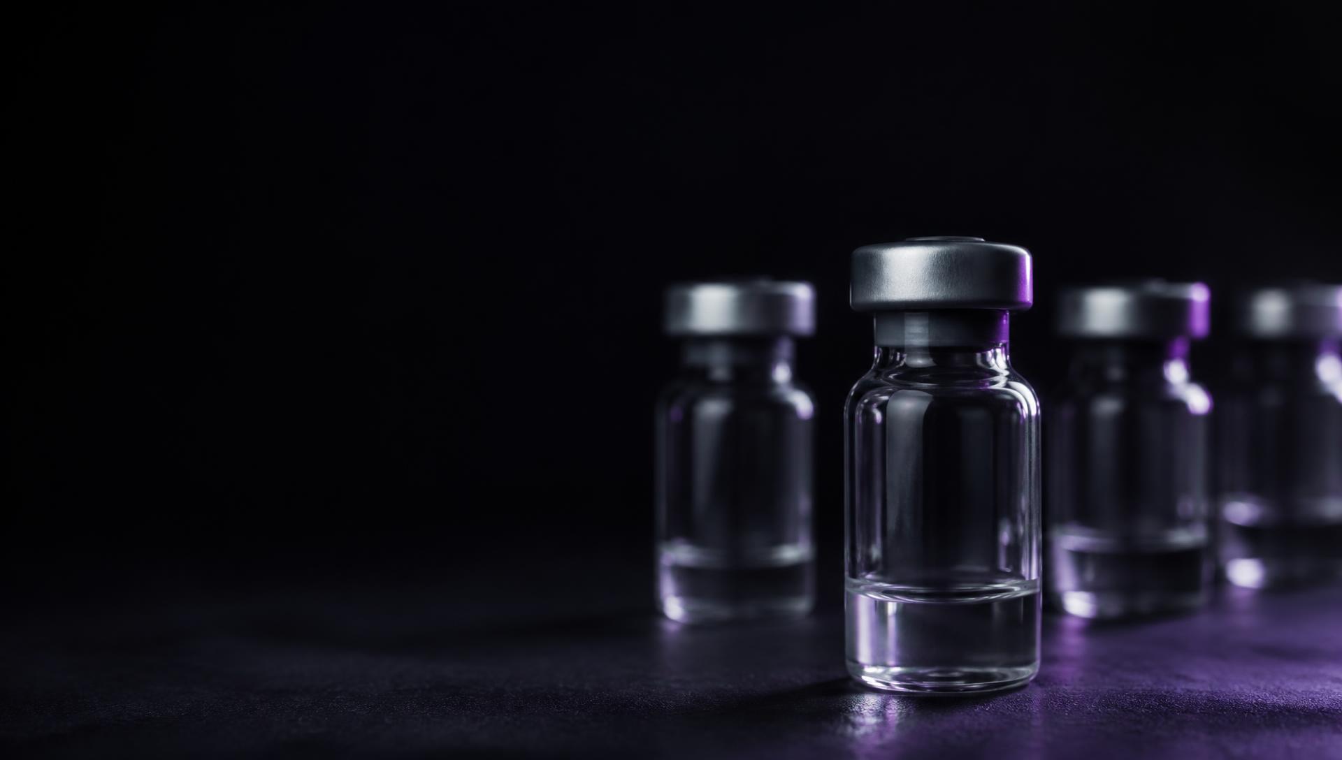 Research peptide vials in a controlled laboratory environment